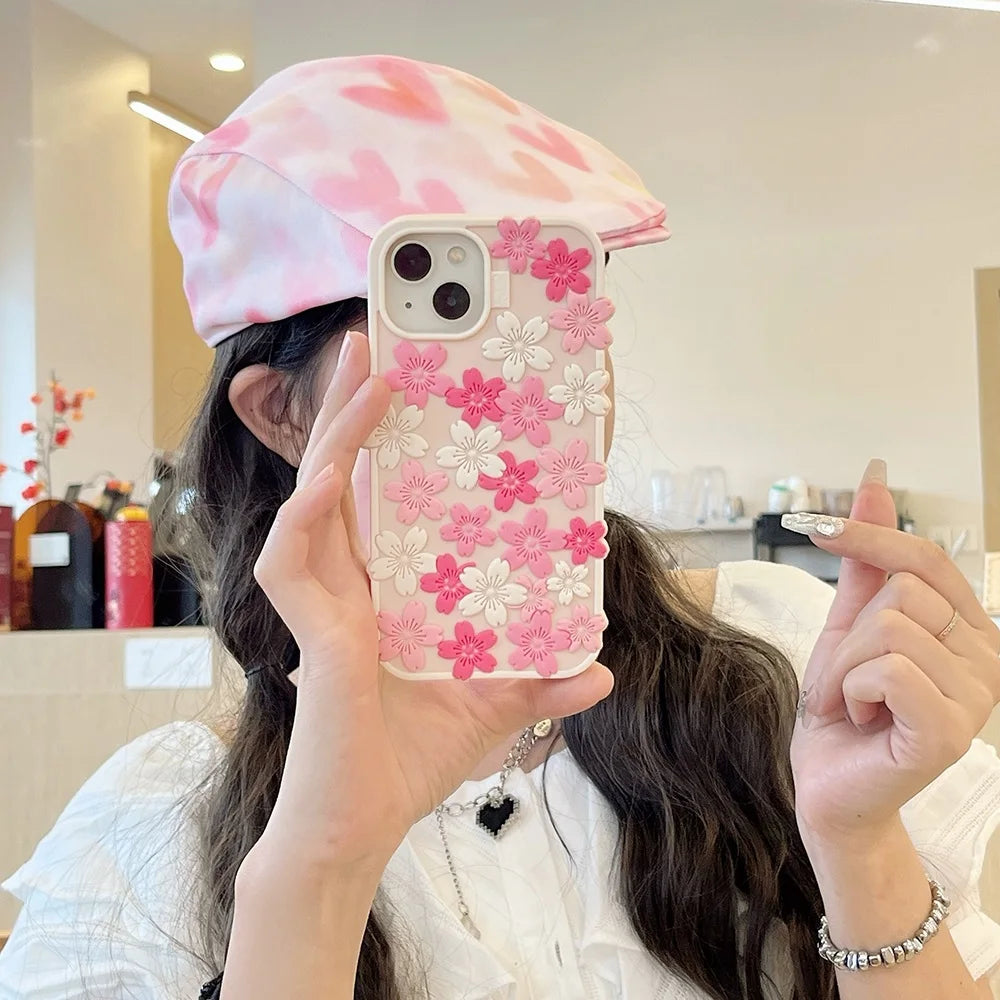 Japan Ins Kawaii 3D Flower Sakura Soft Silicone Phone Case For iPhone