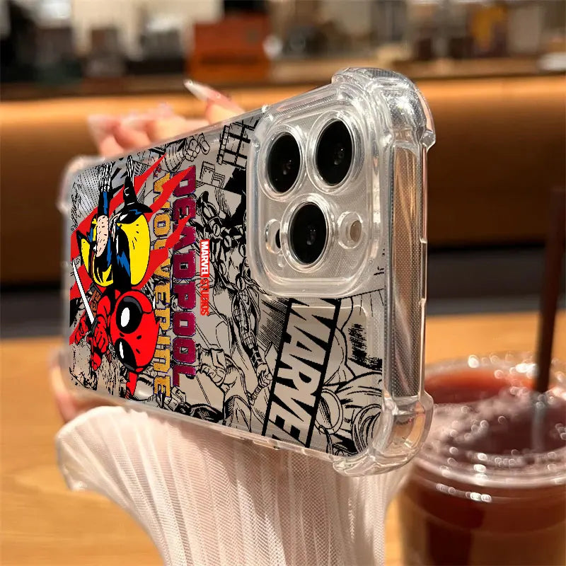 Cartoon Marvel Deadpool Wolverine Clear Case For iPhone