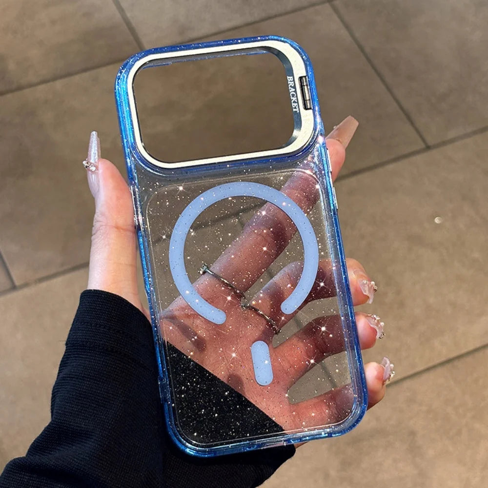 Hot Sales Jelly Glitter Lens Stand Magnetic Phone Case For iPhone
