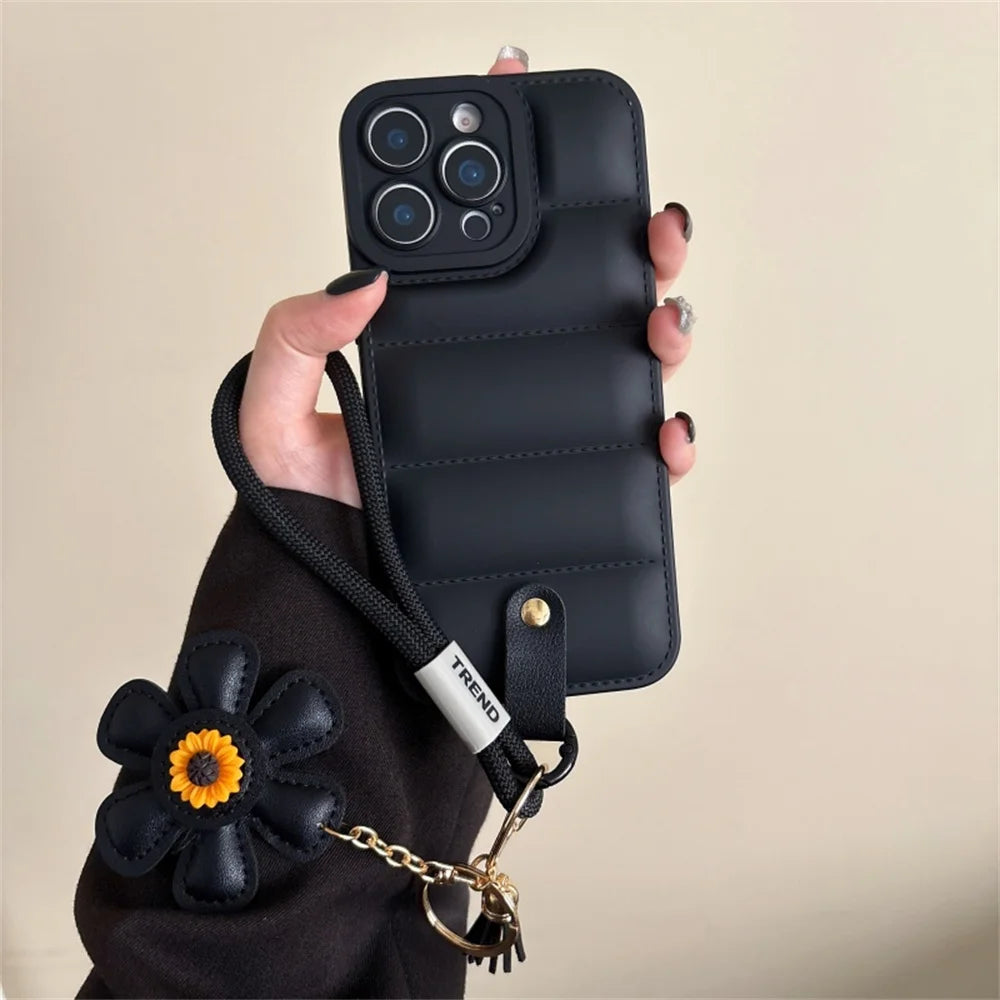 Fashion Down Jacket Lanyard Phone Case For iPhone Plus Wrist Strap Soft Cover