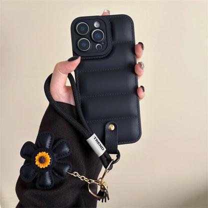 Fashion Down Jacket Lanyard Phone Case For iPhone Plus Wrist Strap Soft Cover