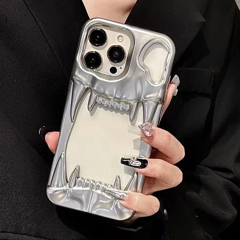 Fashion Metal Matte Silver Tiger Tooth Heat Dissipation Phone Case