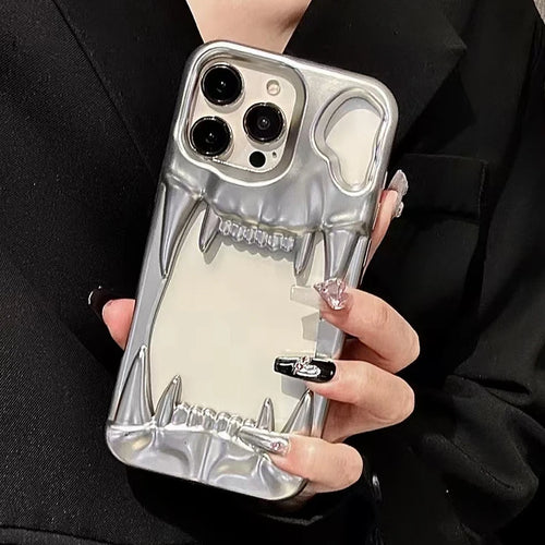 Fashion Metal Matte Silver Tiger Tooth Heat Dissipation Phone Case