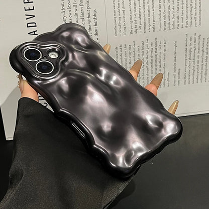 Stylish Matte Black 3D Curly Wave Texture Back Cover Case For iPhone