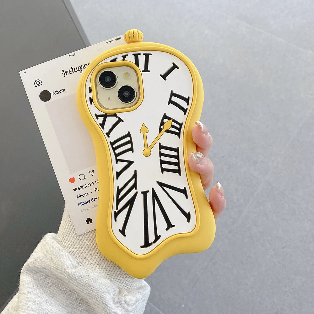 Funny Cartoon 3D Clock Phone Case For iPhone Anti Fall Soft Silicone Cover