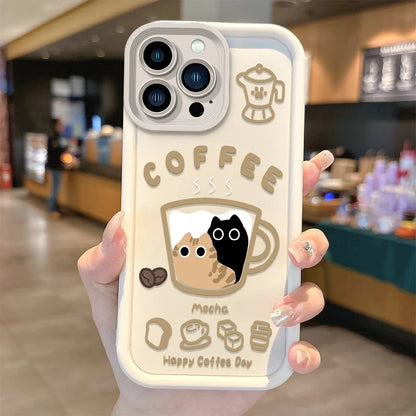 Cute Popular Coffee Cat Cartoon Phone Case For iPhone