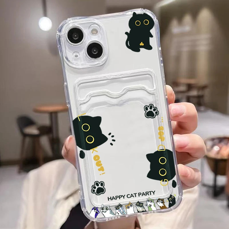 Cute Black Cat Transparent Phone Case For iPhone