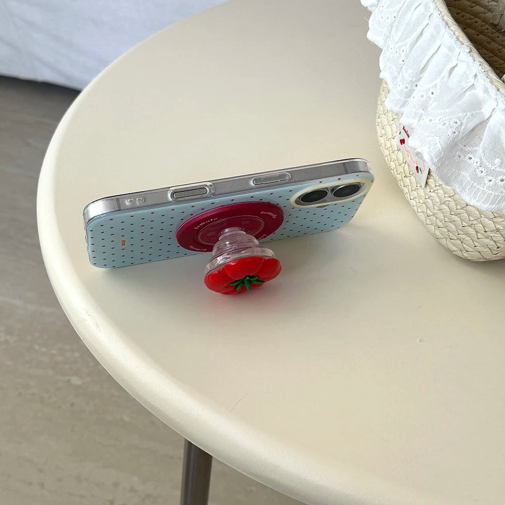 3D Polka Dot Cute Tomato Magnetic Grip Tok Phone Stand Holder Phone Case