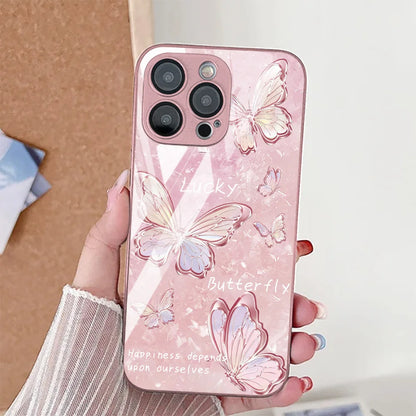 Butterfly Phone Case For iPhone Shockproof Tempered Glass Cover Fundas