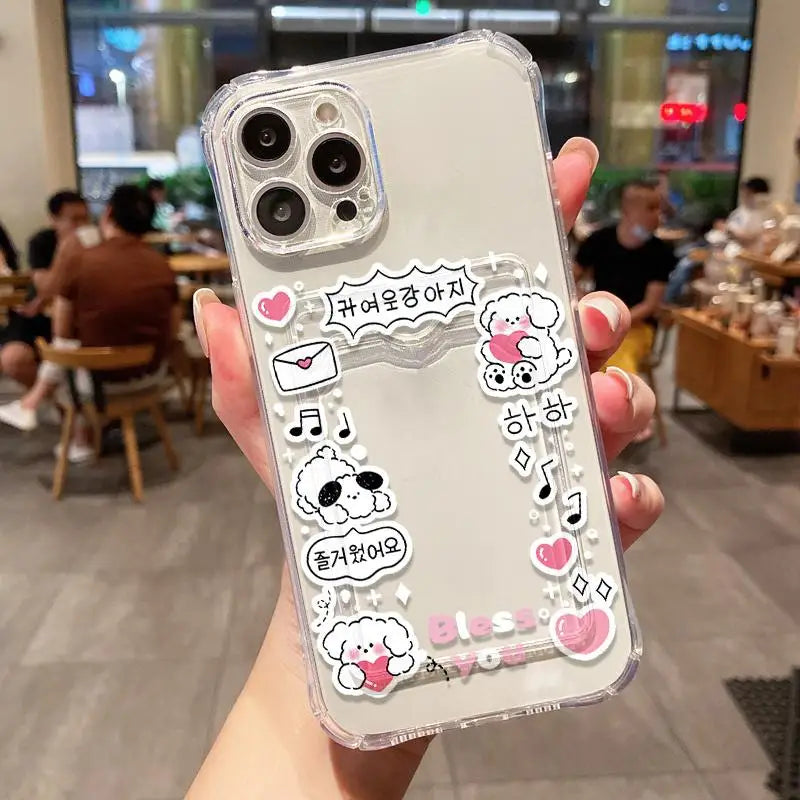 INS Korean Cute Pink Rabbit Card Slot Bag Holder Phone Case For iPhone