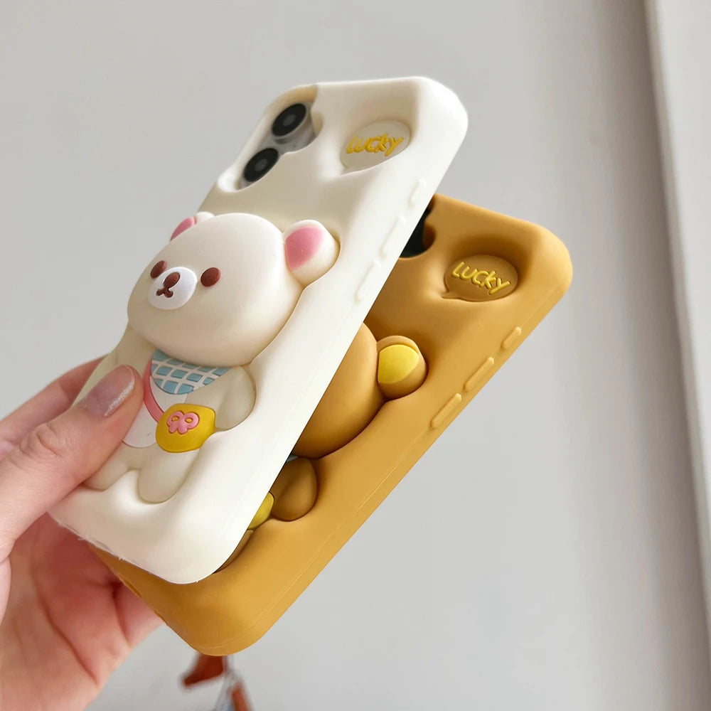Kawaii Rilakkuma Bear Silicone Phone Case with Stand Holder