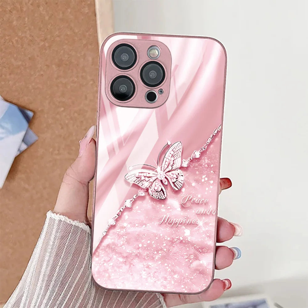 Marble Pattern Butterfly Phone Case For iPhone