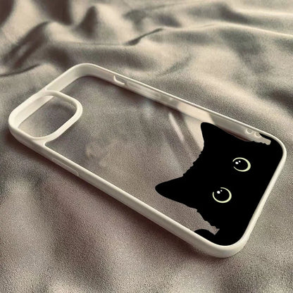 Cute Black Cat Pattern Hard Clear Phone Case For iPhone