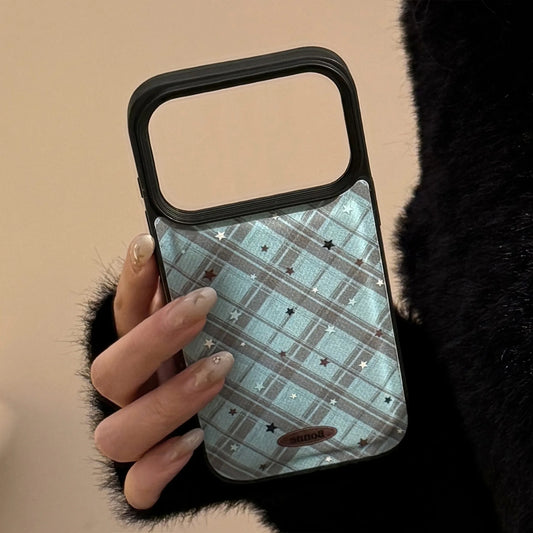 Korean Geometric Checkered Stars Leather Texture Phone Case For iPhone
