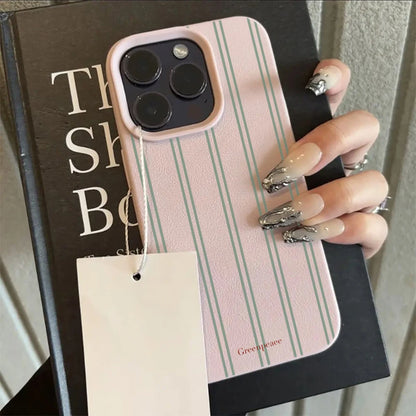 Green Stripe Print Summer Phone Case For iPhone Shockproof Soft Bumper Cover