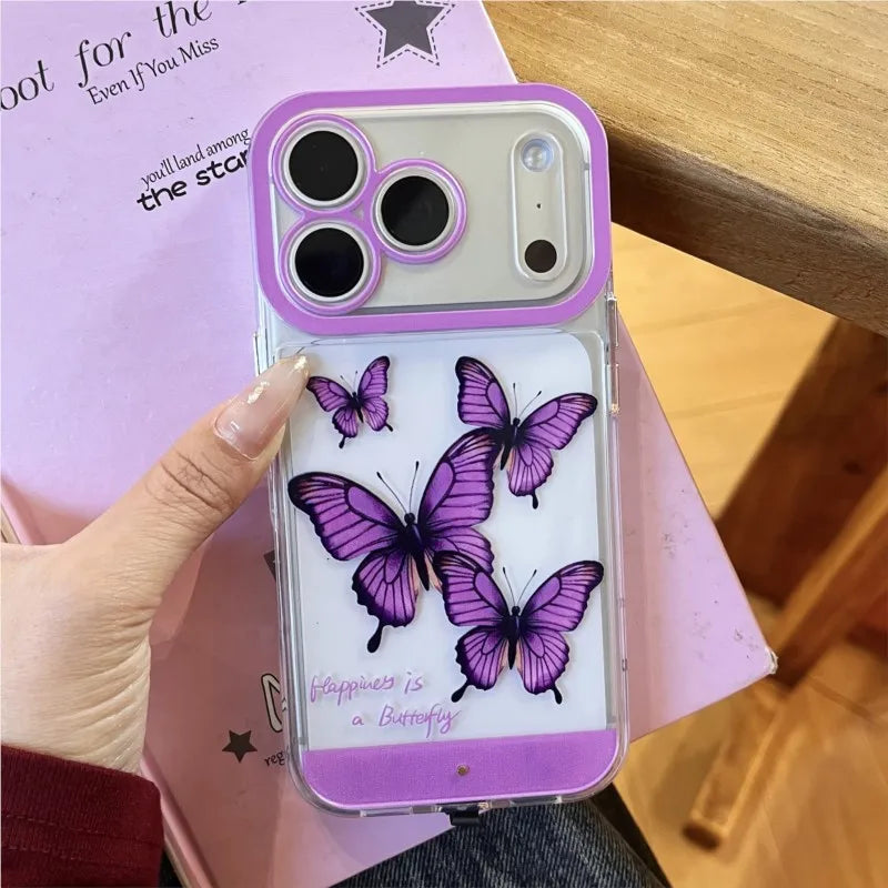 Change Color Luminous Call Light Up Purple Butterfly Pattern Phone Case For iPhone