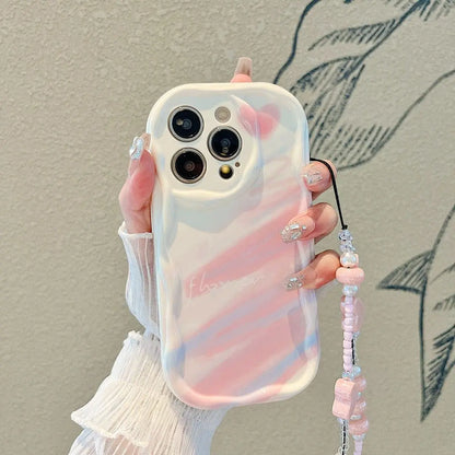 Phone Case For iPhone Back Cover Flower Bracelet Wrist Chain Strap