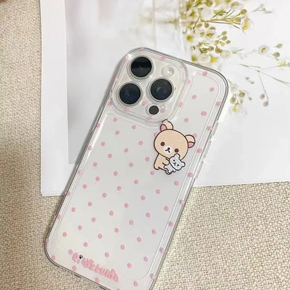 Cartoon Cute Easy Bear Pink Polka Dots Phone Case For iPhone