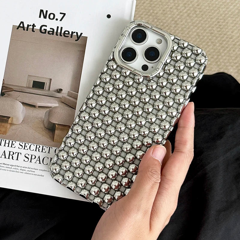 Fashion Platinig Silver Pearl Hollow Out Phone Case
