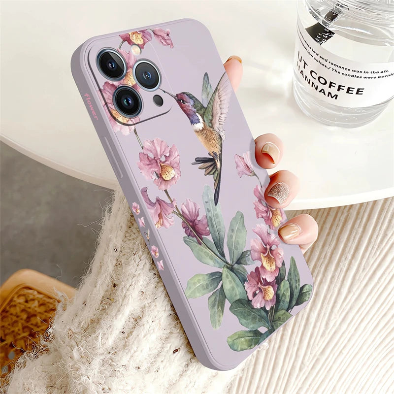 Painted Flowers Birds Phone Case For iPhone