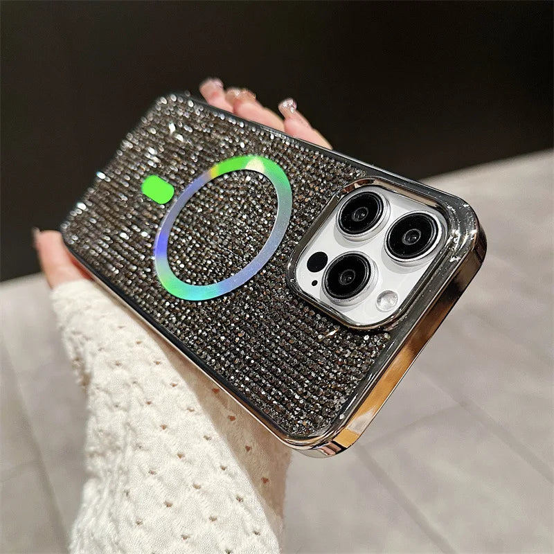 Luxury Glitter Solid Color Diamond Plating Magnetic Phone Case For iPhone