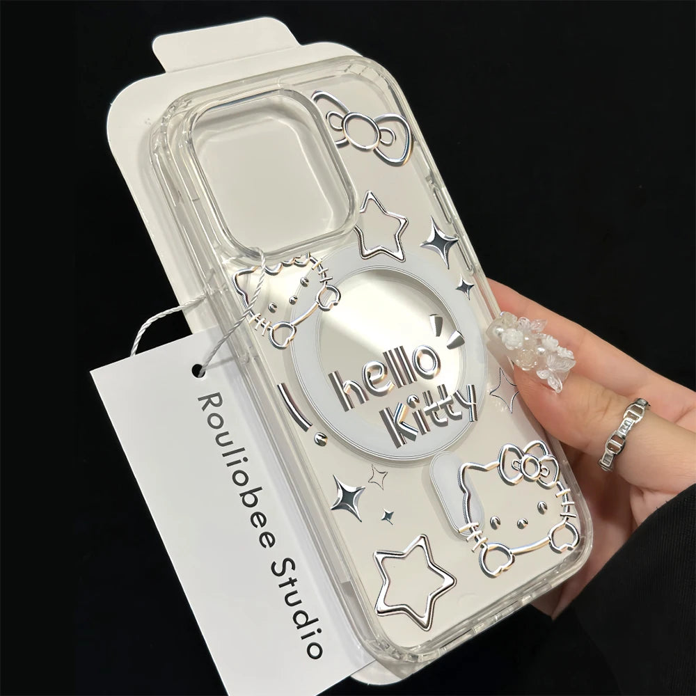 Fashion Hello Kitty For Magsafe Charge Phone Case For iPhone Magnetic Transparent Cover