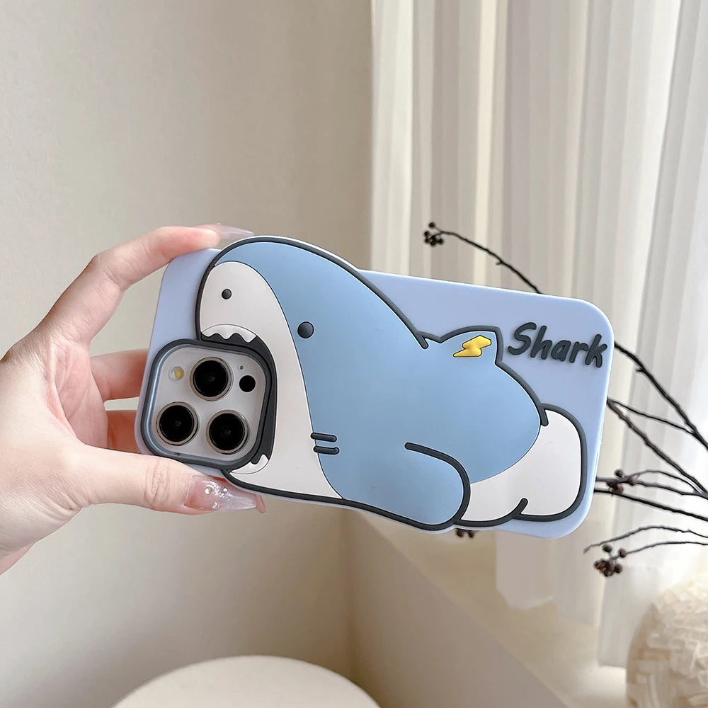 Cute 3D Cartoon Shark Phone Case For iPhone