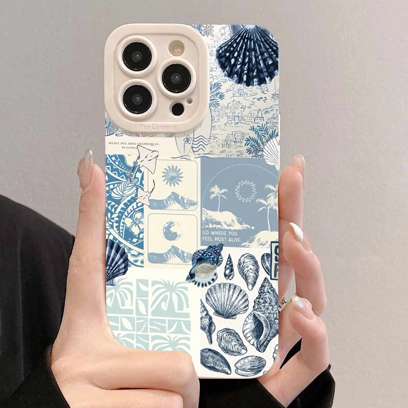 Ocean Creative Coastal Seashell Seaweed Pattern Phone Case For iPhone