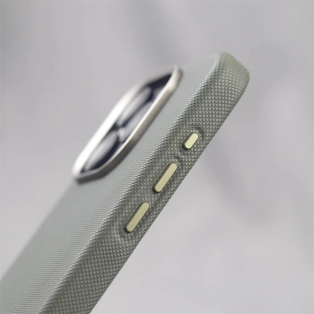 Luxury Alloy Lens Frame Particle PU Leather Magnetic Case For iPhone