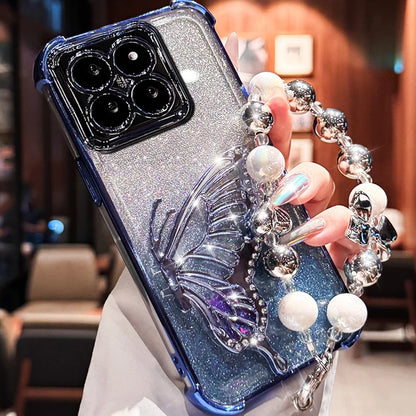 Shockproof Plating Glitter Butterfly Bracket Bracelet Case For iPhone