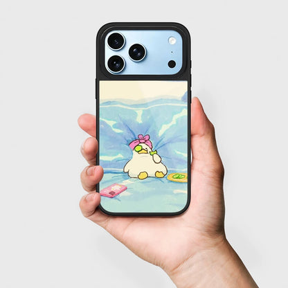 Cute Lazy Duck Mirror Surface Magnetic Phone Case Cover For iPhone