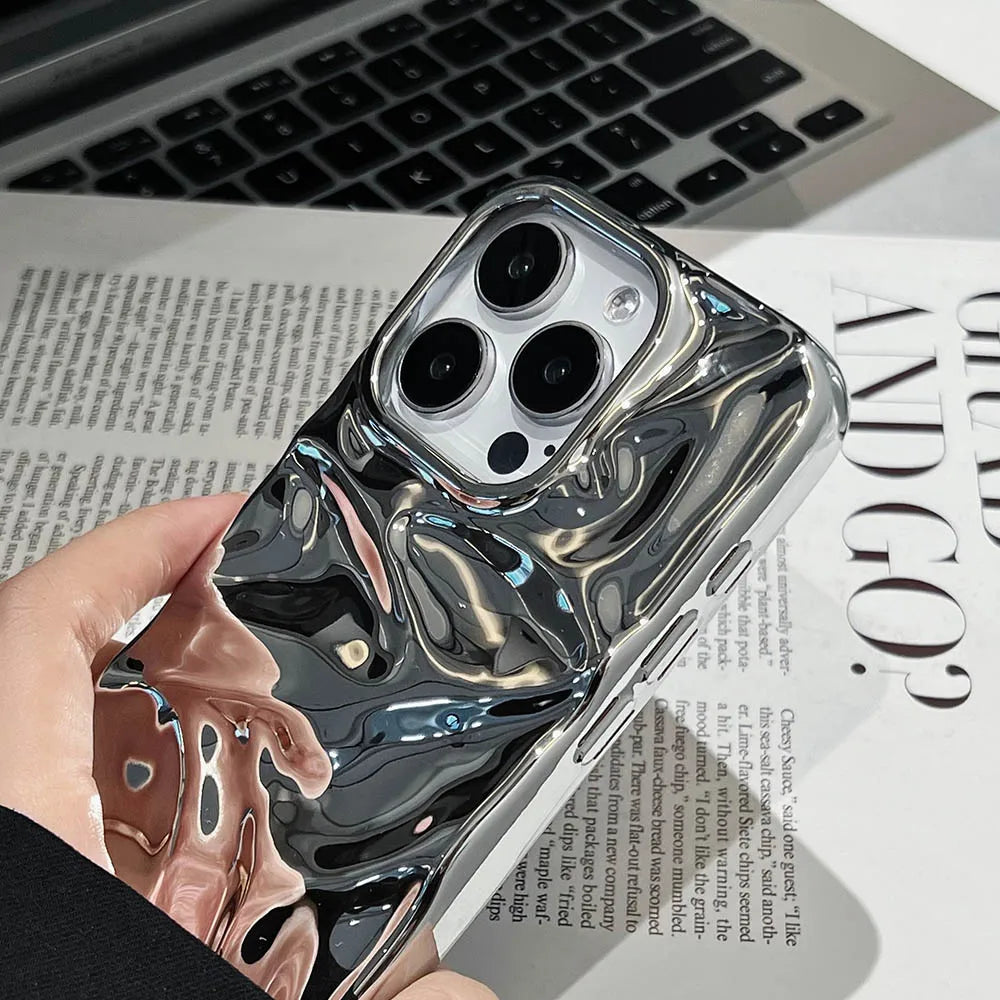 Luxury Electroplated Silver 3D Wrinkle Phone Case Purple Water Ripple Soft Cover