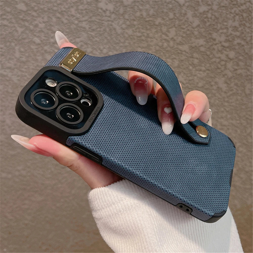 Luxury Leather Wrist Strap Holder Stand Phone Bracket Case For iPhone