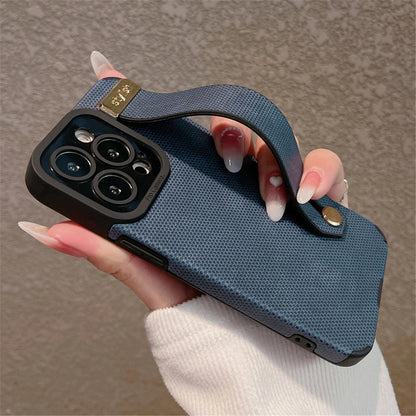 Luxury Leather Wrist Strap Holder Stand Phone Bracket Case For iPhone