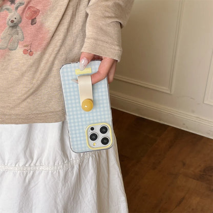 Cute Cartoon Blue Tartan Cream Clear Phone Case