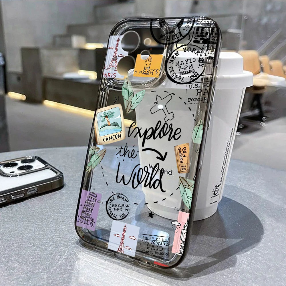 Transparent Phone Case For iPhone Travel-Inspired Airplane Route Design Cover