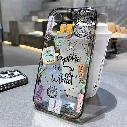 Transparent Phone Case For iPhone Travel-Inspired Airplane Route Design Cover
