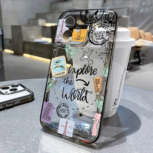 Transparent Phone Case For iPhone Travel-Inspired Airplane Route Design Cover