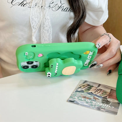 3D Cute Alligator Cartoon Crocodile Stand Holder Phone Case