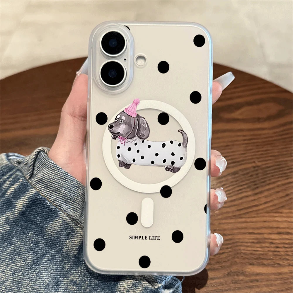 Dot Dachshund Letter Print Wireless Charging Phone Case For Magsafe iPhone