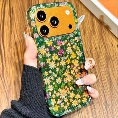 Glitter Shiny Oil Painting Flowers Phone Case For iPhone