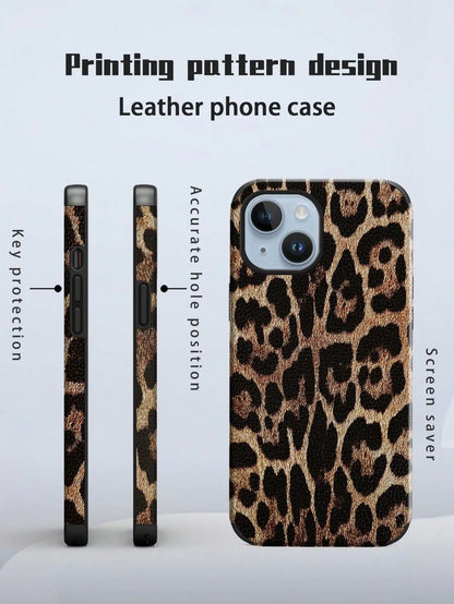Leopard Pattern Leather Craft Soft Phone Case For iPhone