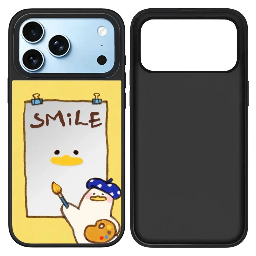 Cute Lazy Duck Mirror Surface Magnetic Phone Case Cover For iPhone