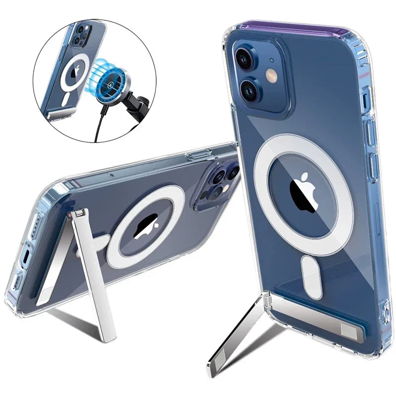 Clear Magnetic Phone Case With Kickstand For iPhone