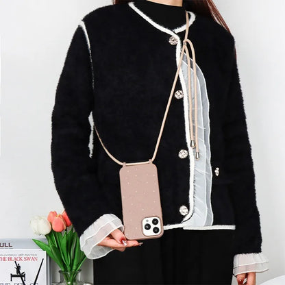 Pink Bow Case With Adjustable Strap For iPhone