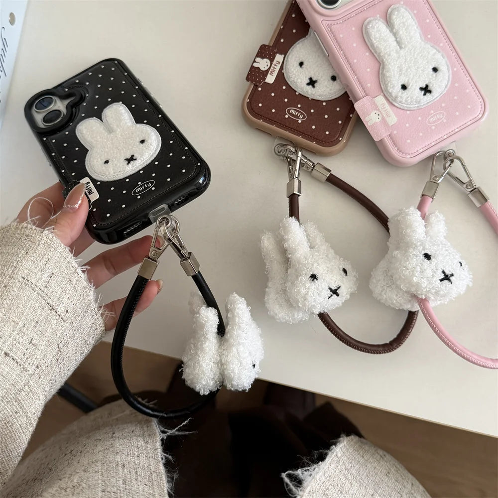 Winter Plush Rabbit Fashion Leather Polka Dot Phone Case  For iPhone