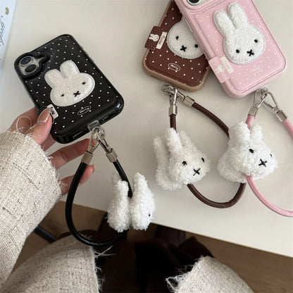 Winter Plush Rabbit Fashion Leather Polka Dot Phone Case  For iPhone