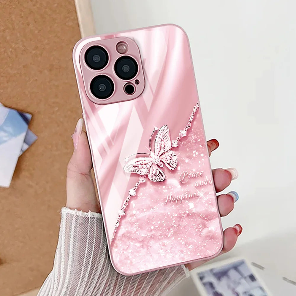 Marble Pattern Butterfly Phone Case For iPhone