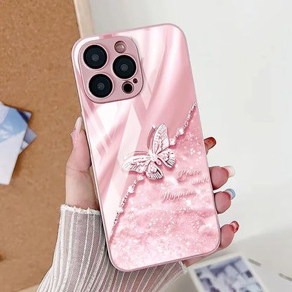 Tempered Glass Phone Case For iPhone Elegant Butterfly Cover