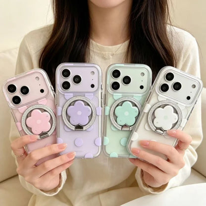 Magnetic 4 Solid Colors Dots Pattern Phone Case With Holder For iPhone